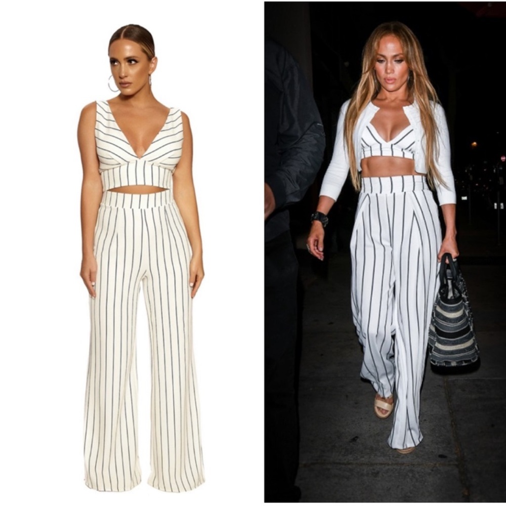 Striped Women's Crop Top Pants Jumpsuit Set